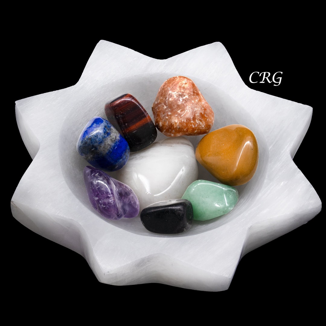Qty 1 7 Stone Tumbled Set With Selenite Sun Bowl - Etsy