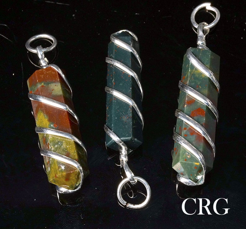 QTY-1 Bloodstone Point Pendant in Silver Plated Spiral PP13DG