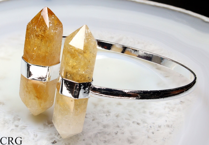 Citrine 2.75 avg Silver Plated Cuff Bracelet w Bi-terminated Crystals
