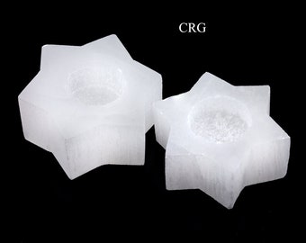 Selenite 6-Point Star Candleholder (1 Piece) Size 3 Inches Crystal Gemstone Home Decor