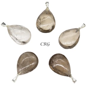 Smoky Quartz Drop Pendant with Silver Bail (5 Pieces) Size 1 to 1.5 Inches Crystal Jewelry Charm