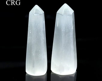 Selenite Obelisk Tower (1 Piece) Size 5 to 6 Inches 6-Sided Faceted Crystal Gemstone Point