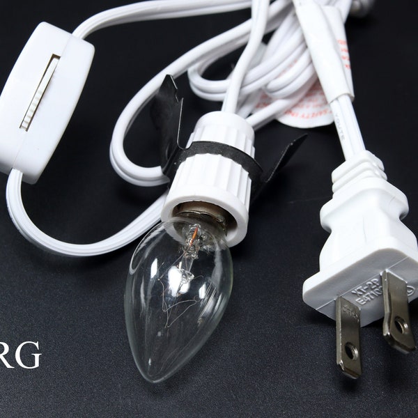 White Lamp Light Cord with 7 Watt Bulb (2 Pieces) Size 70 Inches Home Decor Electric Cord with Lightbulb