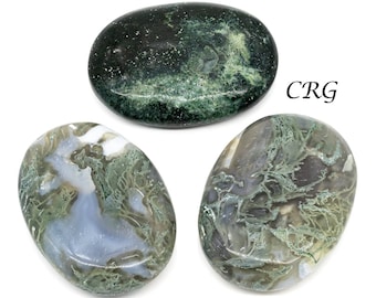 Piedra de palma de ágata musgosa (1 pieza) Tamaño 2 pulgadas Piedra de preocupación de cristal pulido