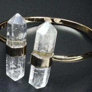 Clear Quartz Double Terminated Point Gold-Plated Cuff Bracelet (2.75 Inches) (1 Piece)