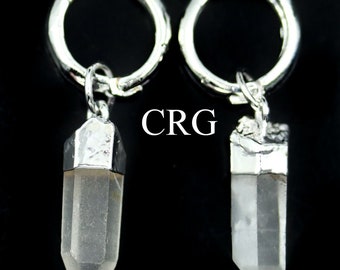 Clear Quartz Point Earrings with Silver Plated Hoop Closures (1 Inch) (1 Pair)