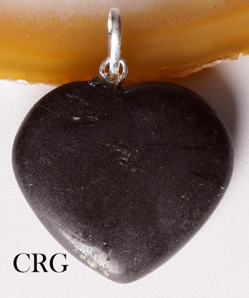 HRT31DG-S Black Tourmaline Heart Pendant w/ Silver Plated Bail 1"-1.5"