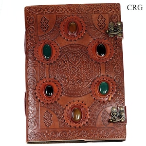 Mixed Gemstone Leather Notebook (1 Piece) Size 9.8 by 7 Inches Assorted Crystal Journal Notepaper
