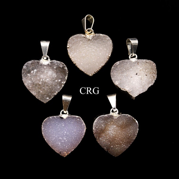 Agate Druzy Heart Pendant - Silver Plated - 20 mm - Set of 6*