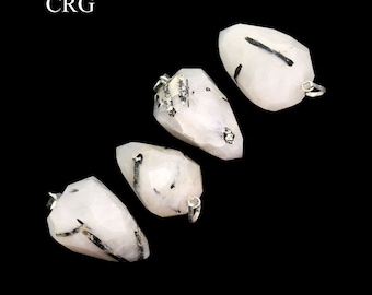 Pendentif goutte en quartz rutile avec bélière en argent (4 pièces) Charm pour bijoux en cristal à facettes 2,5 cm