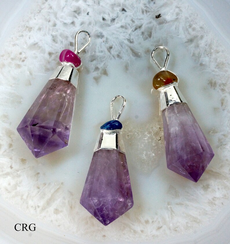 PT62A-GS-S QTY-1 Faceted AMETHYST Point Pendant w Gemstone Top