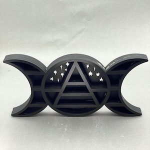Triple Moon & Star Shelf – Black Wood Hanging Display | Witchy Home Decor | Wholesale Crystals