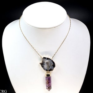 Oco Geode Slice Necklace with Amethyst Point and Gold Plating (24 Inches) (1 Piece)