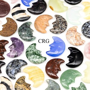 Mixed Gemstone Crescent Moon Faces (4 Pieces) Size 6 to 7 cm Assorted Crystal Carvings