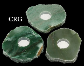Green Quartz Tea Light Candle Holder with Felt Base (1 Piece) Size 3 to 5 Inches Thick Crystal Slab