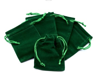 Green Plush Velvet Pouch (1 Piece) Size 3 by 4 Inches Small Deluxe Gift Bag