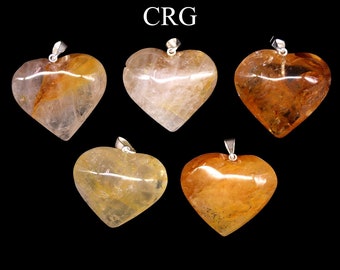 Golden Healer Quartz Heart Pendant with Silver Bail (5 Pieces) Size 30 mm Crystal Jewelry Charm