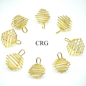 Gold Plated Square Spiral Cage Pendant (1.5 Inches) (5 Pieces)