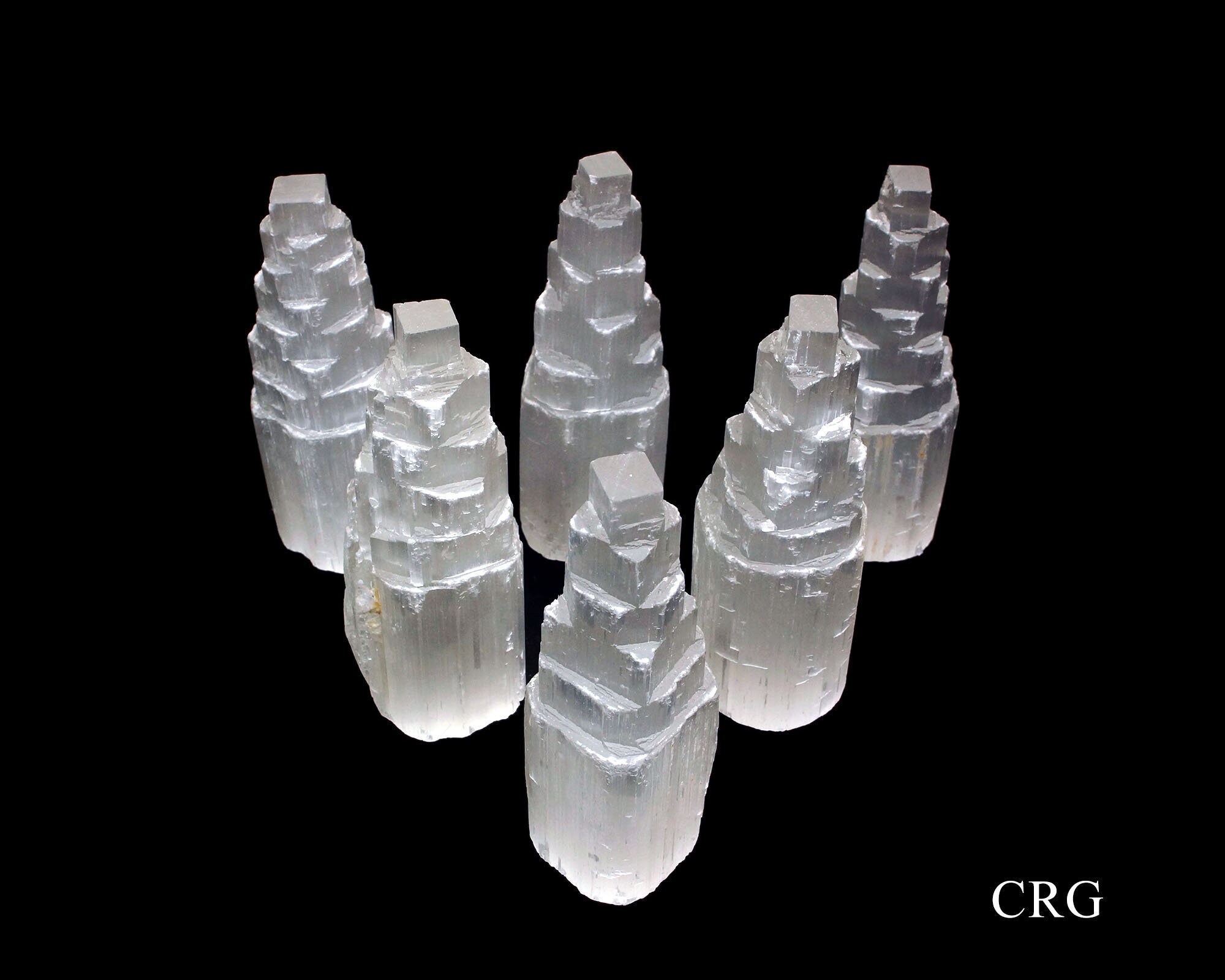 Set of 6 Bulk Wholesale White SELENITE SKYSCRAPER TOWERS  (5.5"-…