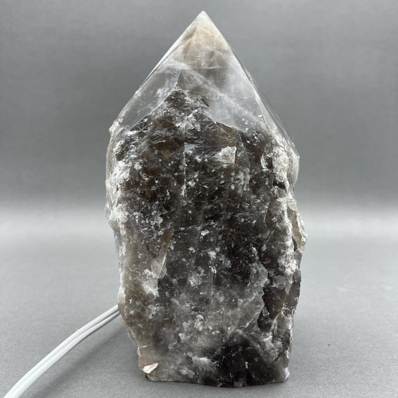 Smoky Quartz Top Polished Lamp with Cord and Bulb