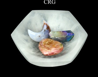 QTY 1 - Hand-Carved Hexagon Selenite Bowl / 12 CM AVG.