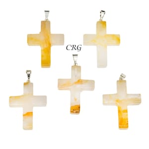 Golden Healer Quarz Kreuz Anhänger mit Silber Öse (5 Stück) Größe 30 mm Kristall Schmuck Charm