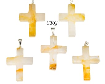 Golden Healer Quartz Cross Pendant with Silver Bail (5 Pieces) Size 30 mm Crystal Jewelry Charm