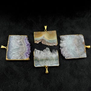 Amethyst Druzy Crystal Rectangle Slice Gold Pendant Gemstone Wholesale Jewelry Supply