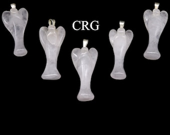 Witte kwarts engel hanger met verzilverde borgtocht (1 inch) (5 stuks)