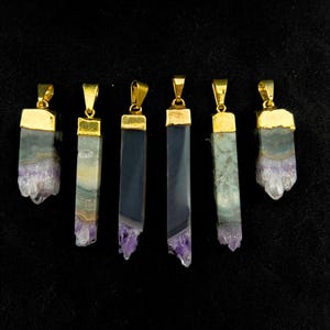 Tall Amethyst Druzy Crystal Slice Gold Pendant