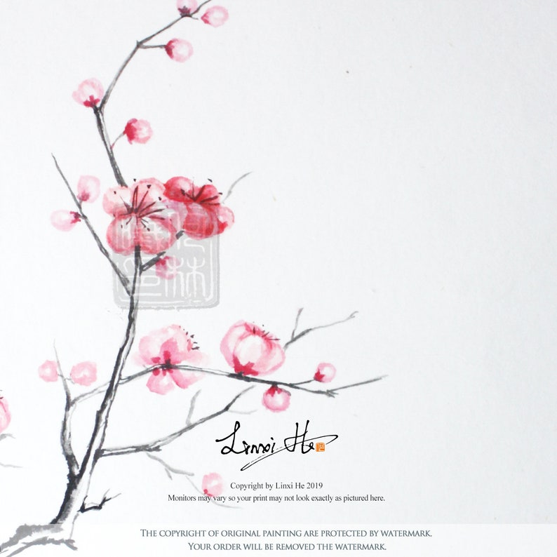 Cherry Blossom Painting Watercolor Flower /chinese Etsy