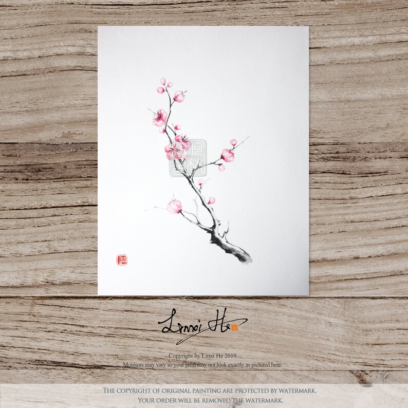 Cherry Blossom Painting Watercolor Flower /chinese Etsy