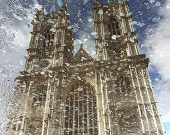 Westminster Abbey, London, Architecture, Church, Reflection, Photography, Wall Art, Print