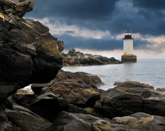The shore, Lighthouse, Ocean, Coast, Print, Wall Decor, Landscape, East Shore, Salem, Massachusetts