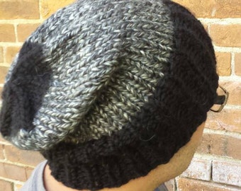 Slouchy Knit Hat - Black Slouchy Beanie - Chunky Slouchy Hat - Winter Hat - Men's Hat