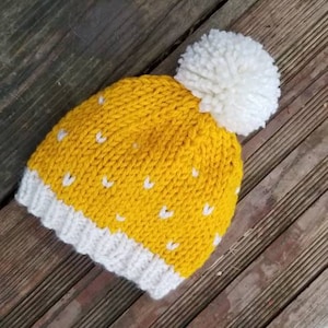 Child Knit Hat - Fair Isle Hat - Pom Pom Hat - Heart Baby Beanie - Child Bobble Hat - Baby Ski Hat -  Toddler Hat - Kid Beanie - Kids Hat