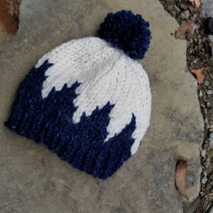 Child Knit Hat - Pom Pom Hat - Blue Baby Beanie - Child Bobble Hat - Baby Ski Hat -  Toddler Hat - Kid Beanie - Kids Hat