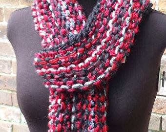 Wild Hannah Rose Knit Scarf - Red Knit Scarf - Medley Scarf -Red Fringe Scarf - Winter Accent Scarf -  Accessories - Scarf and Wrap