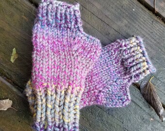 Knit Fingerless Gloves - Handmade Fingerless Gloves - Purple Fingerless Gloves - Wristwarmers - Arm Warmers - Purple Gloves