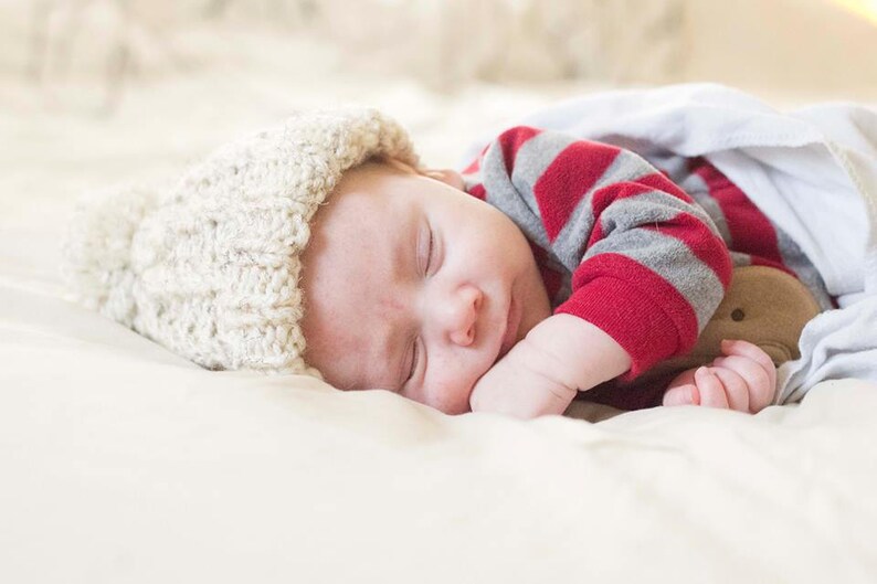 Summer White Knit Baby Pom Pom Hat and Booties Off White Baby Beanie White Baby Beanie Baby Ski Hat Toddler Hat Kid Beanie image 3