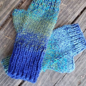Outlander Inspired  Knit Fingerless Gloves - Blue and Gre Fingerless Gloves- Fingerless Mittens -  - Women&#39;s Accessories - Gloves -