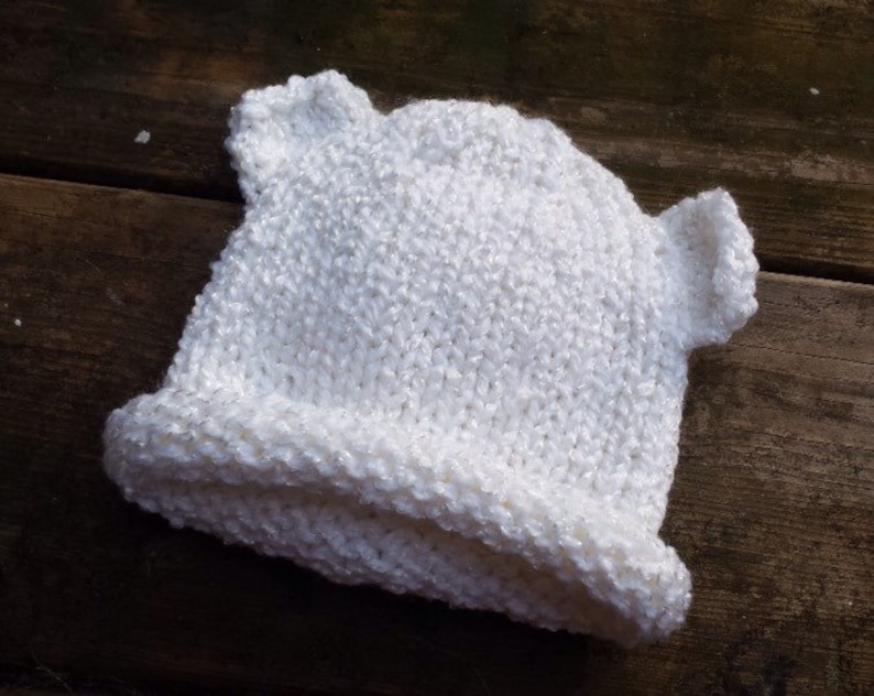 Animal Ear Baby Hats White Teddy Bear Hat Bear Beanie Infant Baby Hats Hand Knit Baby Hats Newborn Baby Hat Baby Gift