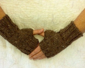 Knit Fingerless Gloves in Brown -  Knit Handmade Fingerless Gloves - Knit Arm Warmers - Fingerless Mittens  - Women's Accessories