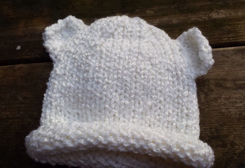 Animal Ear Baby Hats White Teddy Bear Hat Bear Beanie Infant Baby Hats Hand Knit Baby Hats Newborn Baby Hat Baby Gift