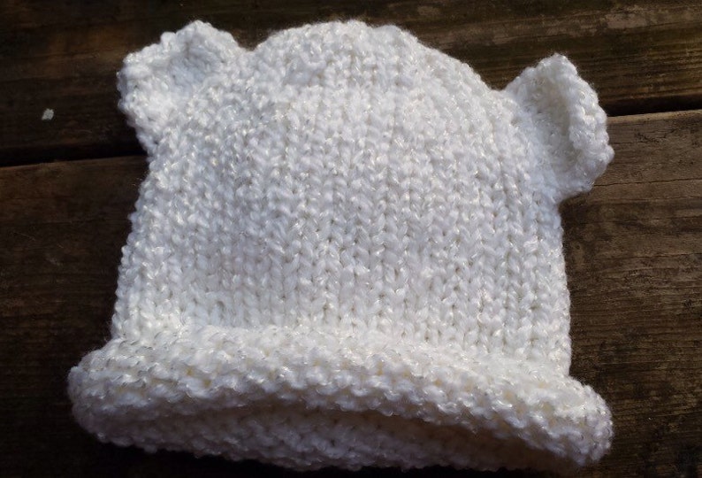 Animal Ear Baby Hats White Teddy Bear Hat Bear Beanie Infant Baby Hats Hand Knit Baby Hats Newborn Baby Hat Baby Gift