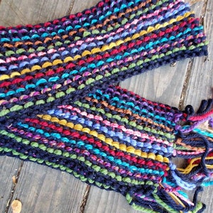 Tie Dye Hand Knit Scarf Knit Art Scarf Multicolor Scarf Women's Scarves Fringe Scarf Funky Fringy Scarf image 4