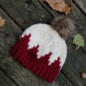 Child Knit Hat - Pom Pom Hat - Red Baby Beanie - Child Bobble Hat - Baby Ski Hat -  Toddler Hat - Kid Beanie - Kids Hat - Fur Pom Pom