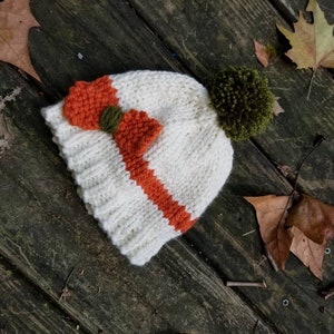 KARIE Child Knit Hat Pom Pom Hat Fall Baby Beanie White and Orange Child Bobble Hat Bow Baby Ski Hat Toddler Hat Kid Beanie image 3