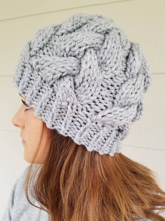 Grey cable knit beanie Clearance