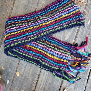 Tie Dye Hand Knit Scarf Knit Art Scarf Multicolor Scarf Women's Scarves Fringe Scarf Funky Fringy Scarf image 3